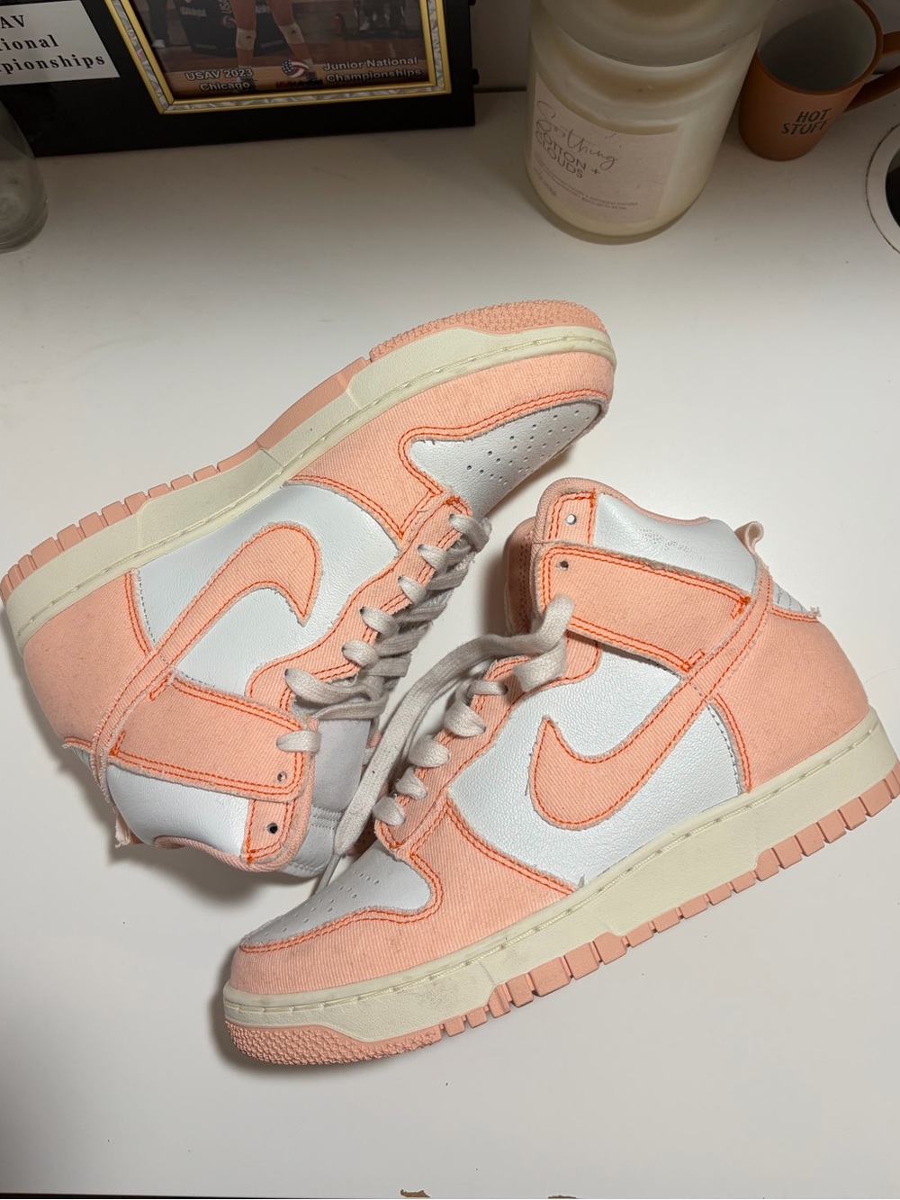Nike Women's High-Top Sneakers - Peach & White